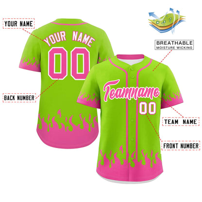 Custom Neon Green Pink Personalized Flame Graffiti Pattern Authentic Baseball Jersey