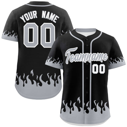 Custom Black Gray Personalized Flame Graffiti Pattern Authentic Baseball Jersey