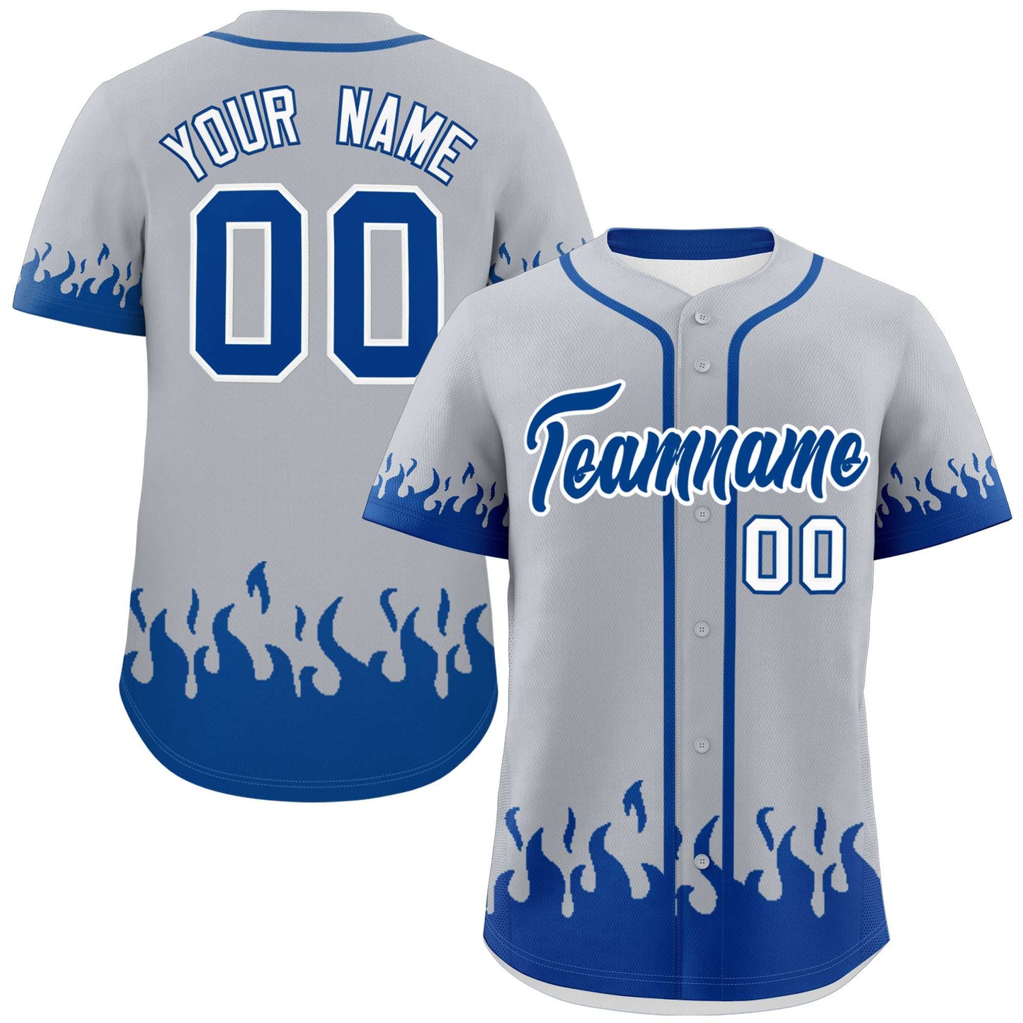 Custom Gray Royal Personalized Flame Graffiti Pattern Authentic Baseball Jersey