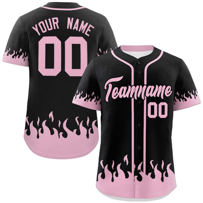 Custom Black Light Pink Personalized Flame Graffiti Pattern Authentic Baseball Jersey