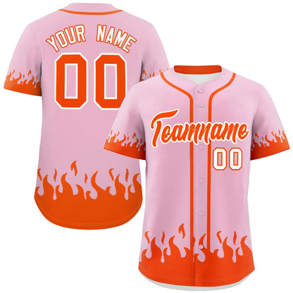 Custom Light Pink Orange Personalized Flame Graffiti Pattern Authentic Baseball Jersey