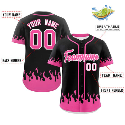 Custom Black Pink Personalized Flame Graffiti Pattern Authentic Baseball Jersey