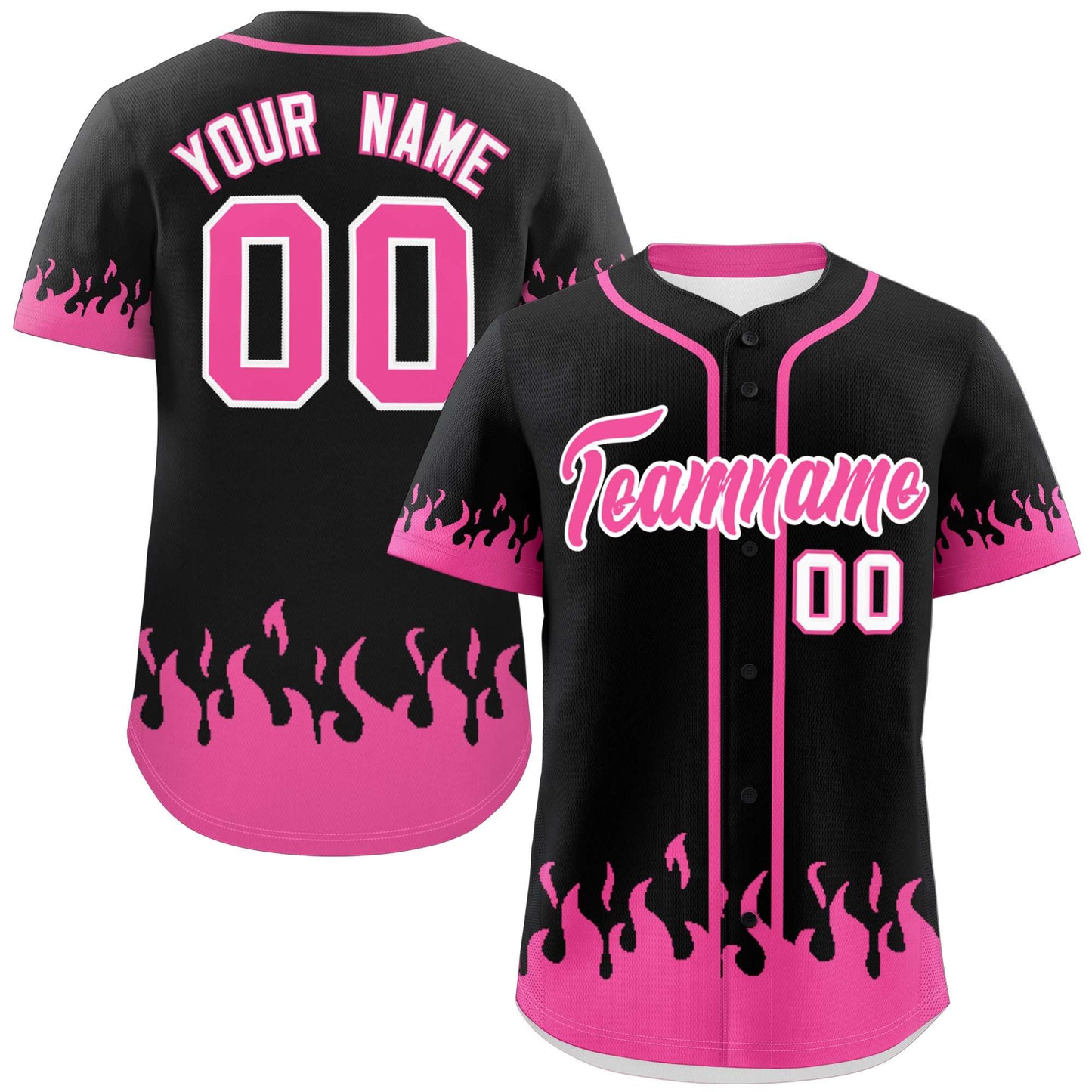 Custom Black Pink Personalized Flame Graffiti Pattern Authentic Baseball Jersey