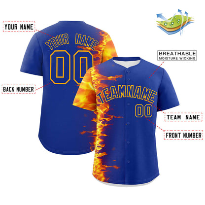 Custom Royal Personalized 3D Flame Design Authentic Baseball Jersey