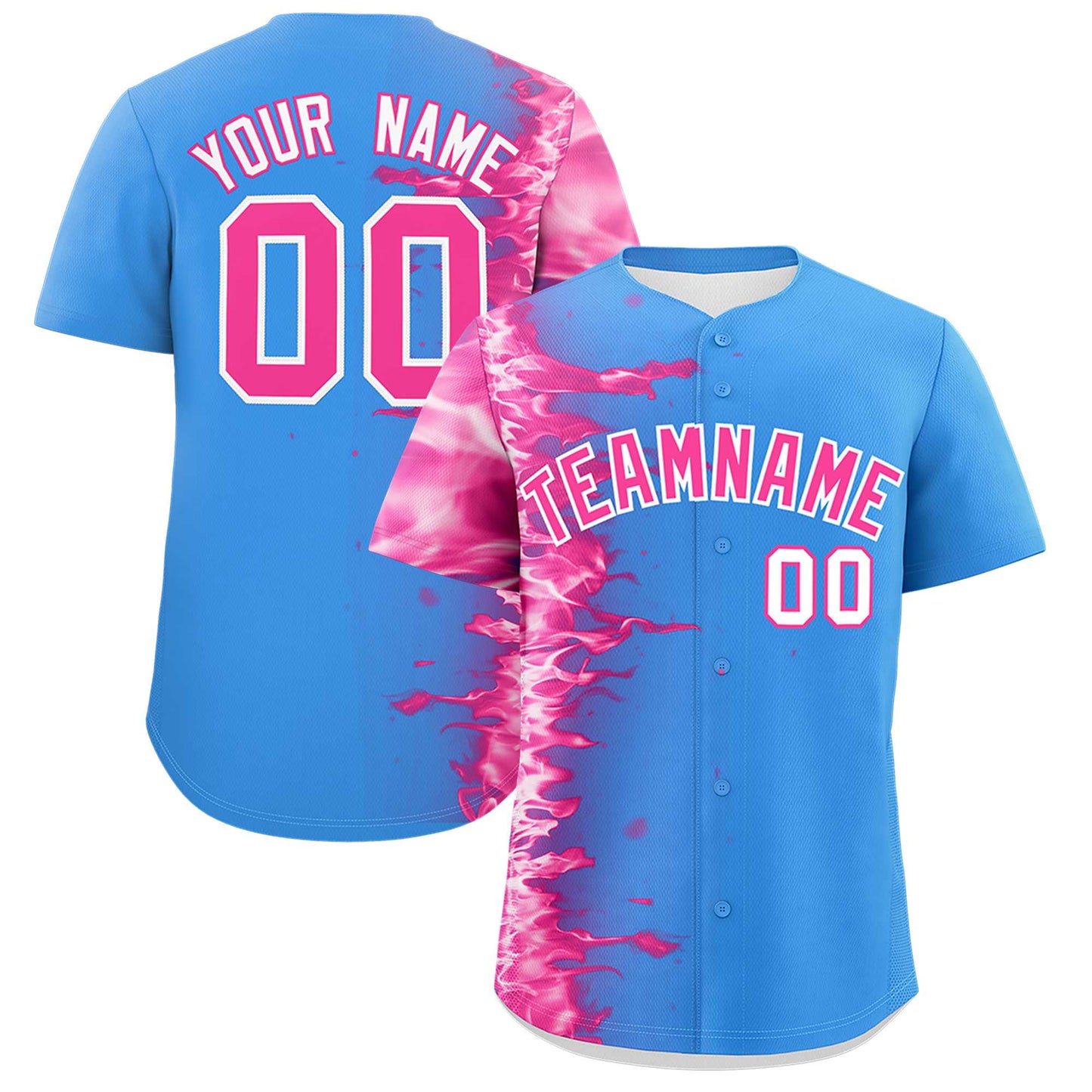 Custom Powder Blue Personalized 3D Flame Design Authentic Baseball Jersey