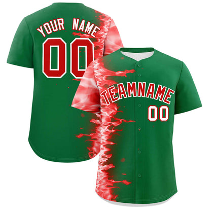 Custom Kelly Green Personalized 3D Flame Design Authentic Baseball Jersey