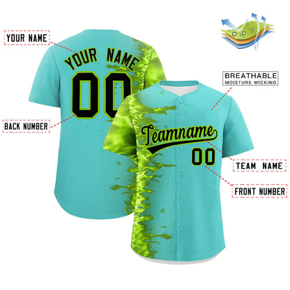 Custom Bright Green Personalized 3D Flame Design Authentic Baseball Jersey