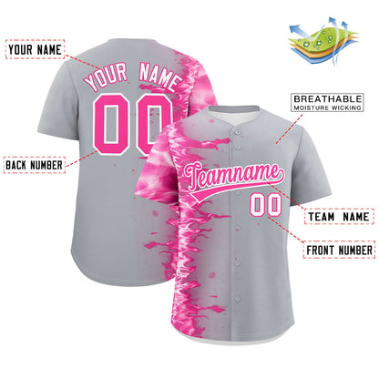 Custom Gray Personalized 3D Flame Design Authentic Baseball Jersey