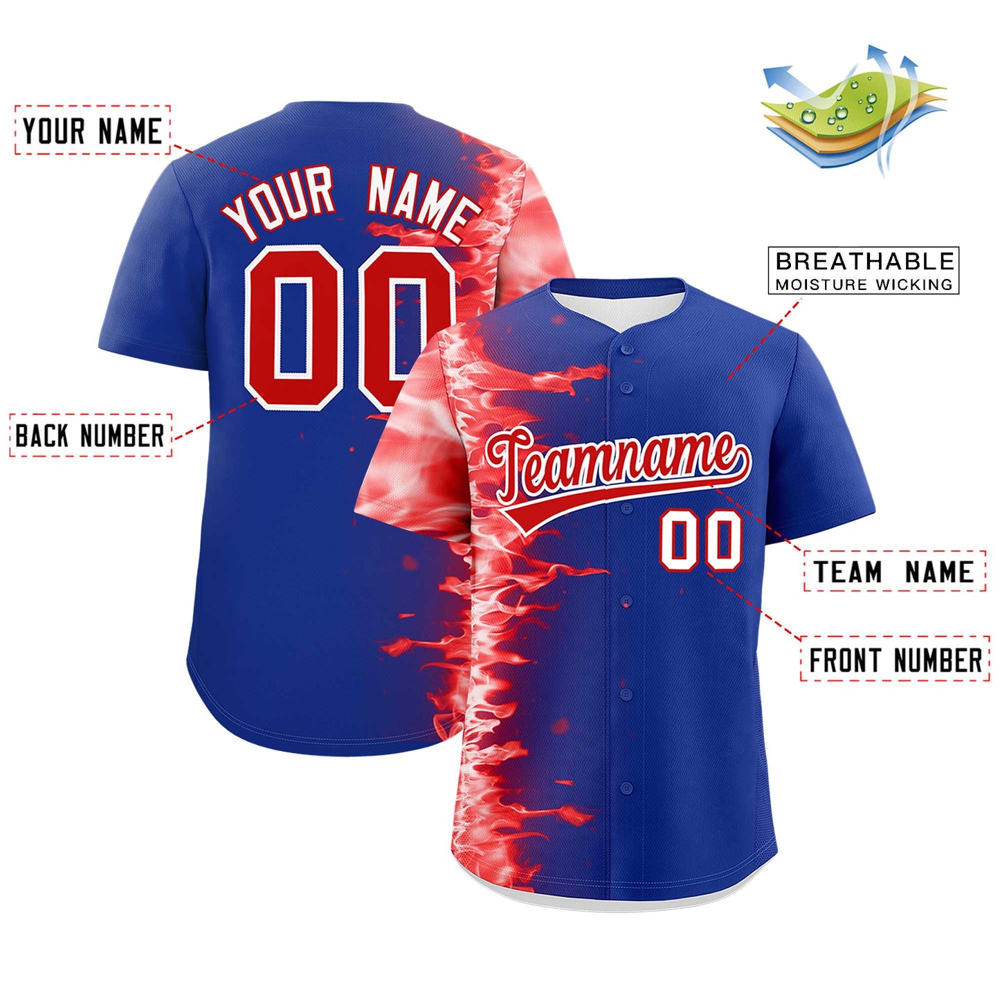 Custom Royal Personalized 3D Flame Design Authentic Baseball Jersey