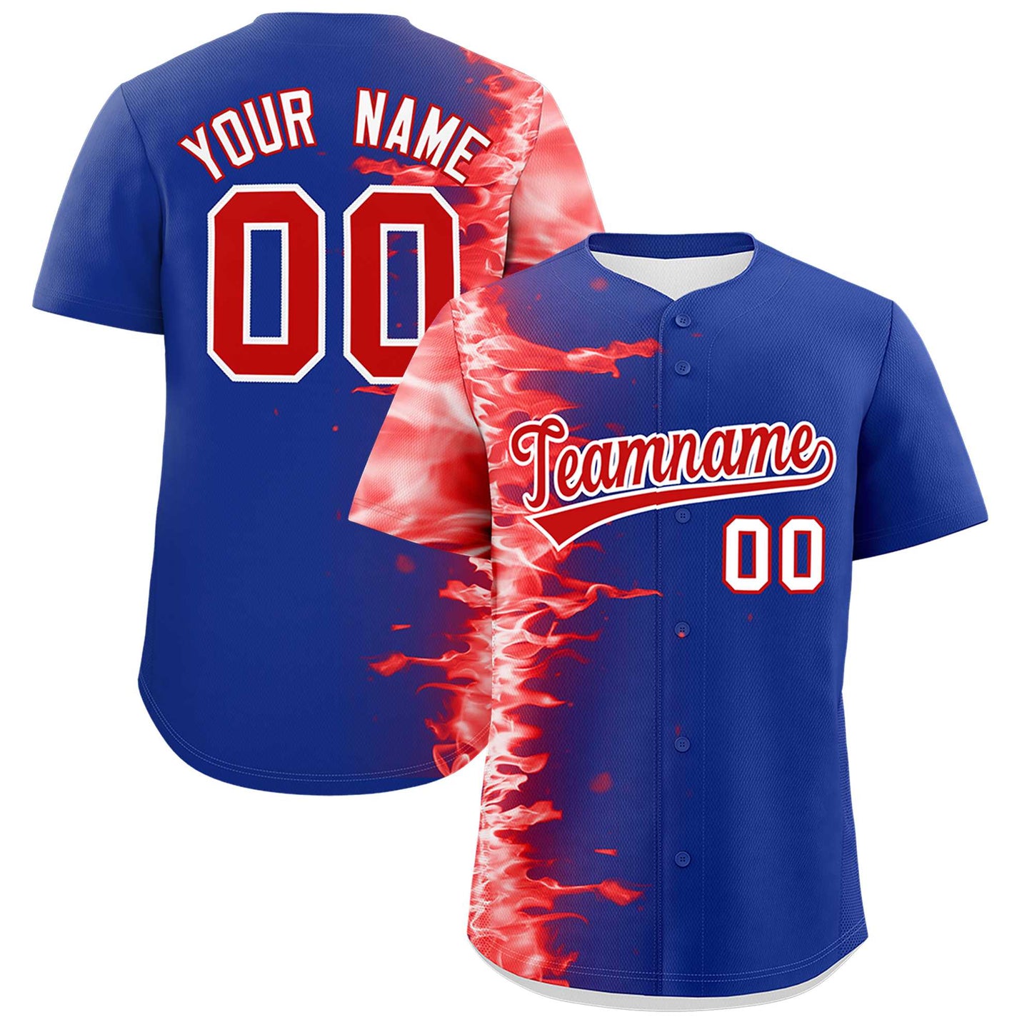 Custom Royal Personalized 3D Flame Design Authentic Baseball Jersey