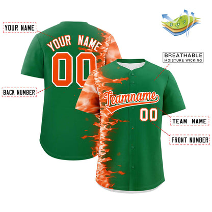 Custom Kelly Green Personalized 3D Flame Design Authentic Baseball Jersey