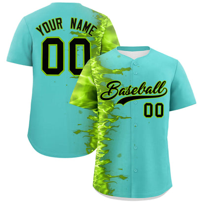 Custom Bright Green Personalized 3D Flame Design Authentic Baseball Jersey