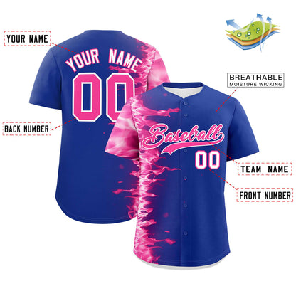 Custom Royal Personalized 3D Flame Design Authentic Baseball Jersey