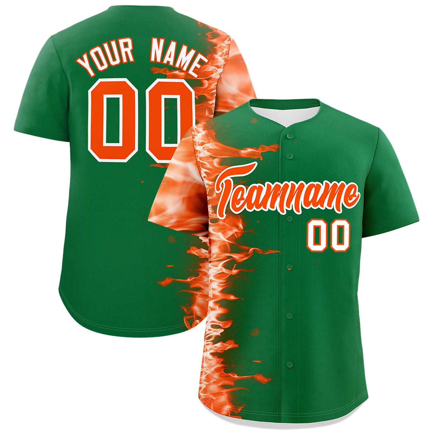 Custom Kelly Green Personalized 3D Flame Design Authentic Baseball Jersey