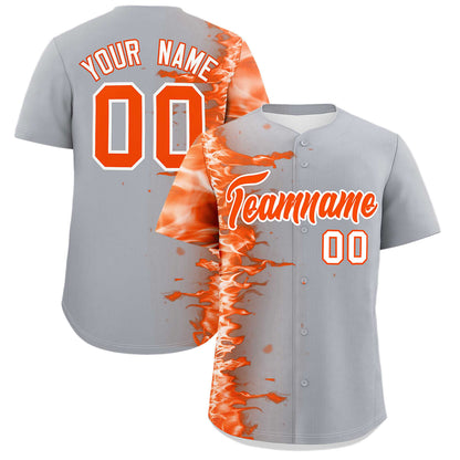 Custom Gray Personalized 3D Flame Design Authentic Baseball Jersey