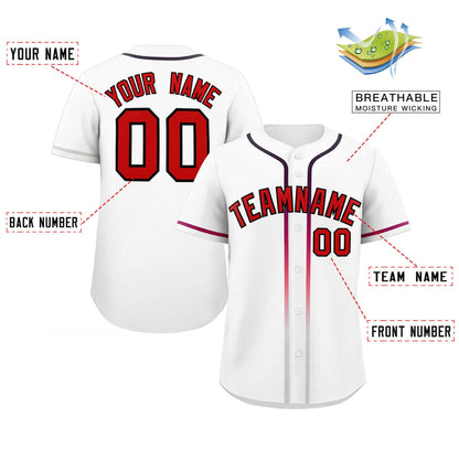 Custom White Red Personalized Gradient Ribbed Design Authentic Baseball Jersey