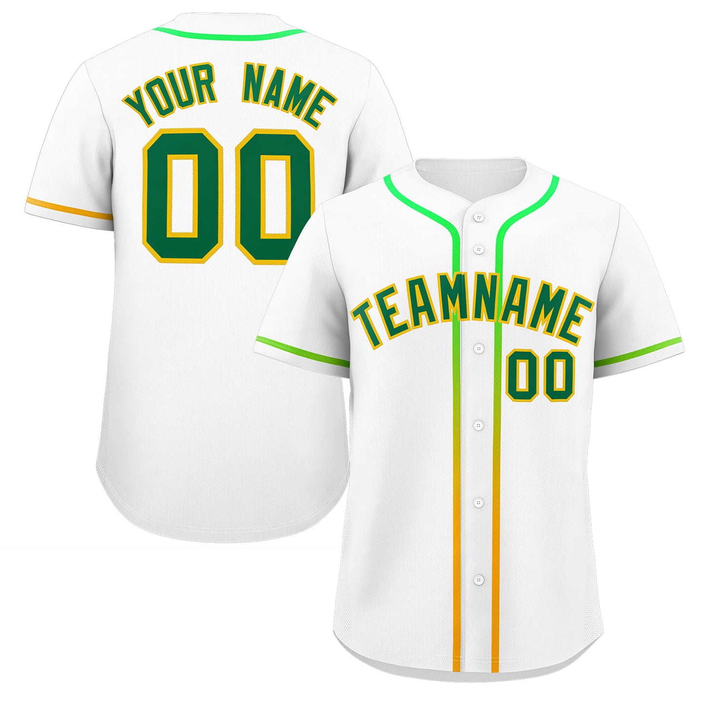 Custom White Kelly Green Personalized Gradient Ribbed Design Authentic Baseball Jersey