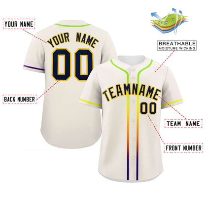 Custom Cream Navy Personalized Gradient Ribbed Design Authentic Baseball Jersey