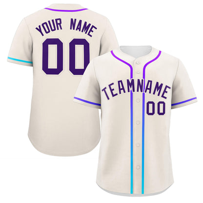 Custom Cream Purple Personalized Gradient Ribbed Design Authentic Baseball Jersey