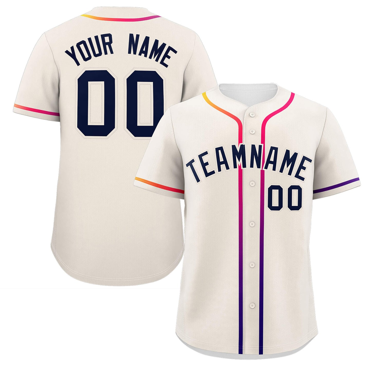 Custom Cream Navy Personalized Gradient Ribbed Design Authentic Baseball Jersey