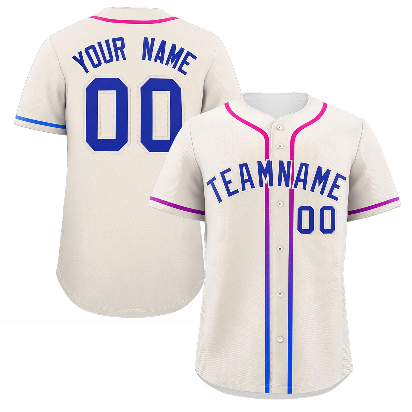 Custom Cream Royal Personalized Gradient Ribbed Design Authentic Baseball Jersey