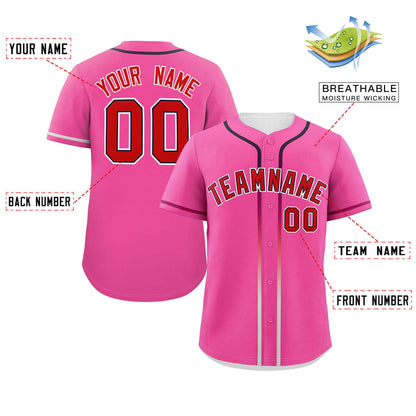 Custom Pink Red Personalized Gradient Ribbed Design Authentic Baseball Jersey