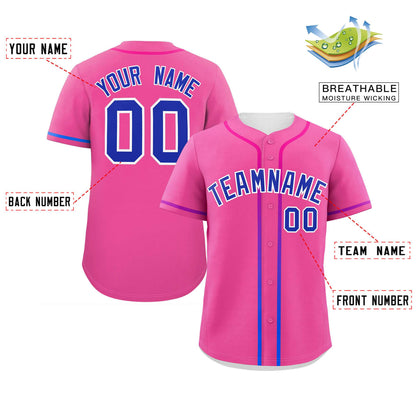 Custom Pink Royal Personalized Gradient Ribbed Design Authentic Baseball Jersey