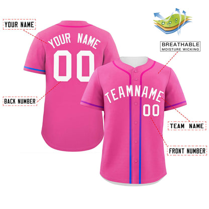 Custom Pink White Personalized Gradient Ribbed Design Authentic Baseball Jersey