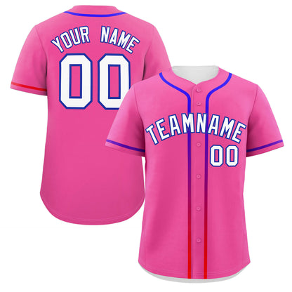 Custom Pink White Personalized Gradient Ribbed Design Authentic Baseball Jersey