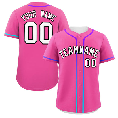 Custom Pink White Personalized Gradient Ribbed Design Authentic Baseball Jersey