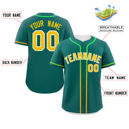 Custom Aqua Gold Personalized Gradient Ribbed Design Authentic Baseball Jersey