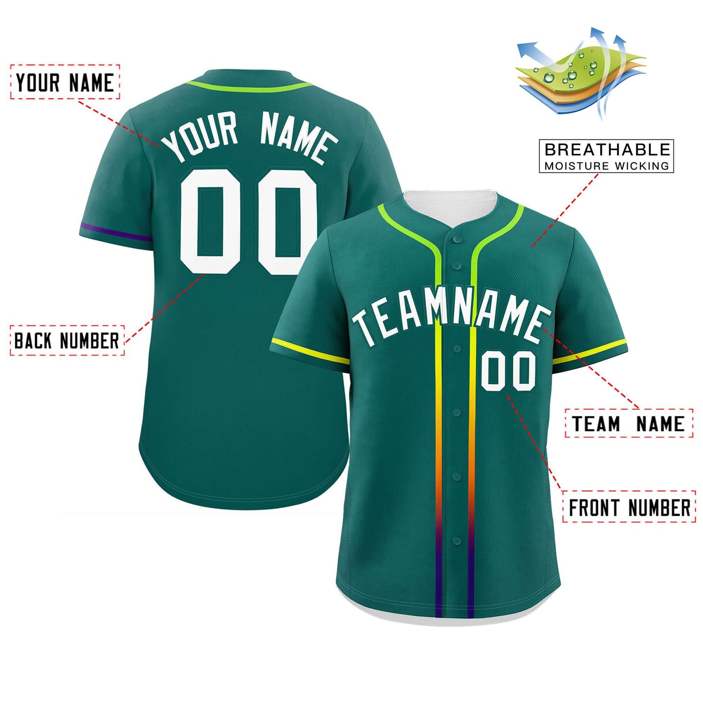 Custom Aqua White Personalized Gradient Ribbed Design Authentic Baseball Jersey