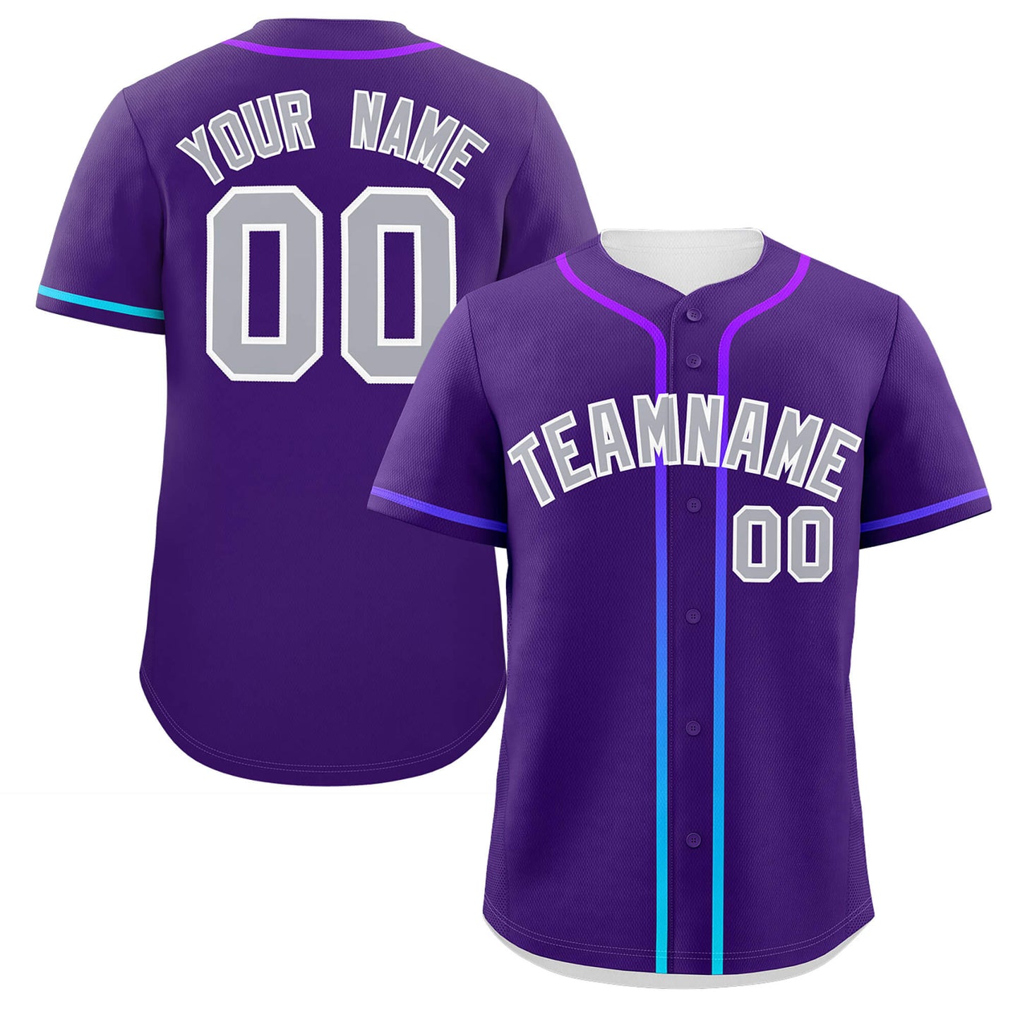 Custom Purple Light Gray Personalized Gradient Ribbed Design Authentic Baseball Jersey