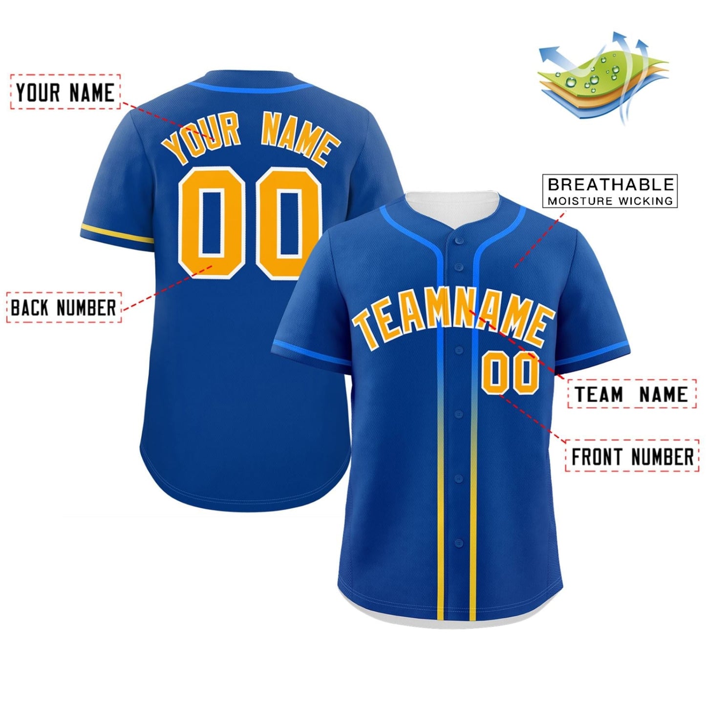 Custom Royal Yellow Personalized Gradient Ribbed Design Authentic Baseball Jersey