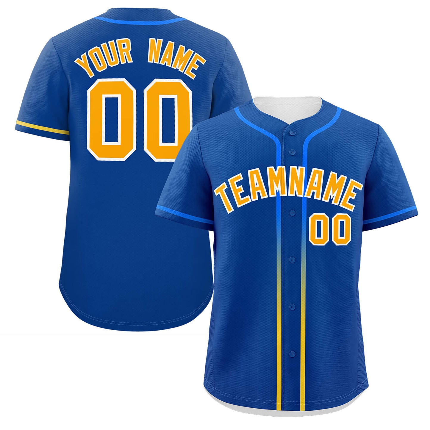 Custom Royal Yellow Personalized Gradient Ribbed Design Authentic Baseball Jersey