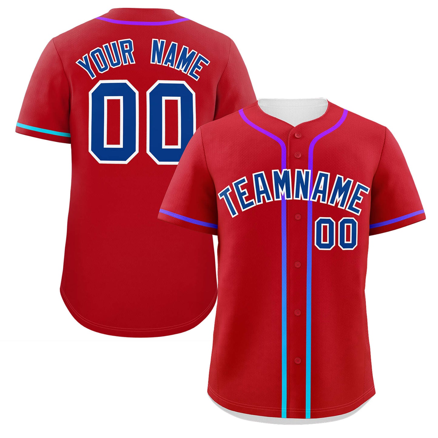 Custom Red Royal Personalized Gradient Ribbed Design Authentic Baseball Jersey