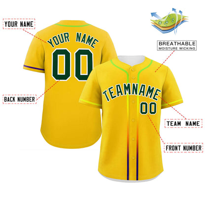 Custom Gold Green Personalized Gradient Ribbed Design Authentic Baseball Jersey