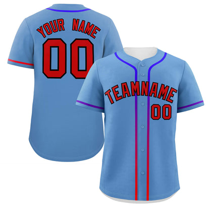 Custom Light Blue Red Personalized Gradient Ribbed Design Authentic Baseball Jersey