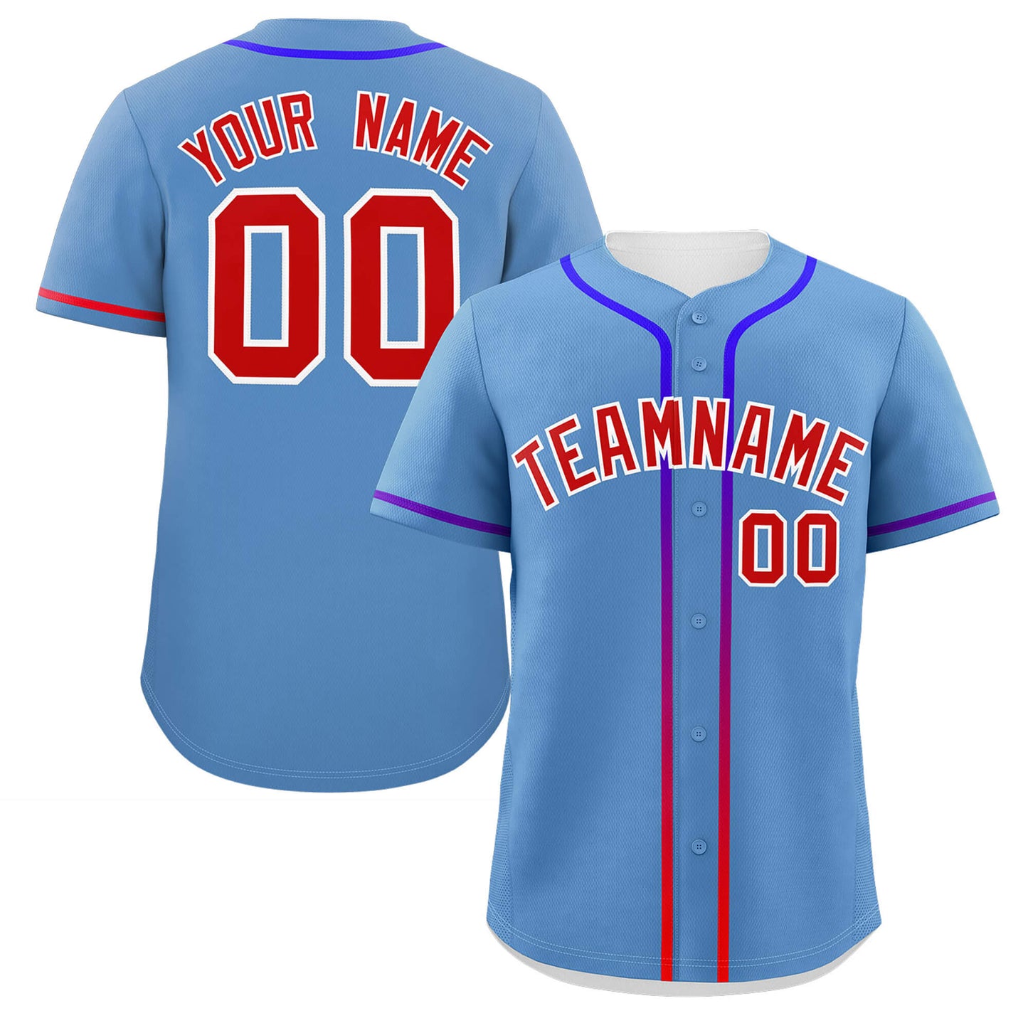 Custom Light Blue Red Personalized Gradient Ribbed Design Authentic Baseball Jersey