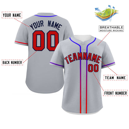 Custom Light Gray Red Personalized Gradient Ribbed Design Authentic Baseball Jersey