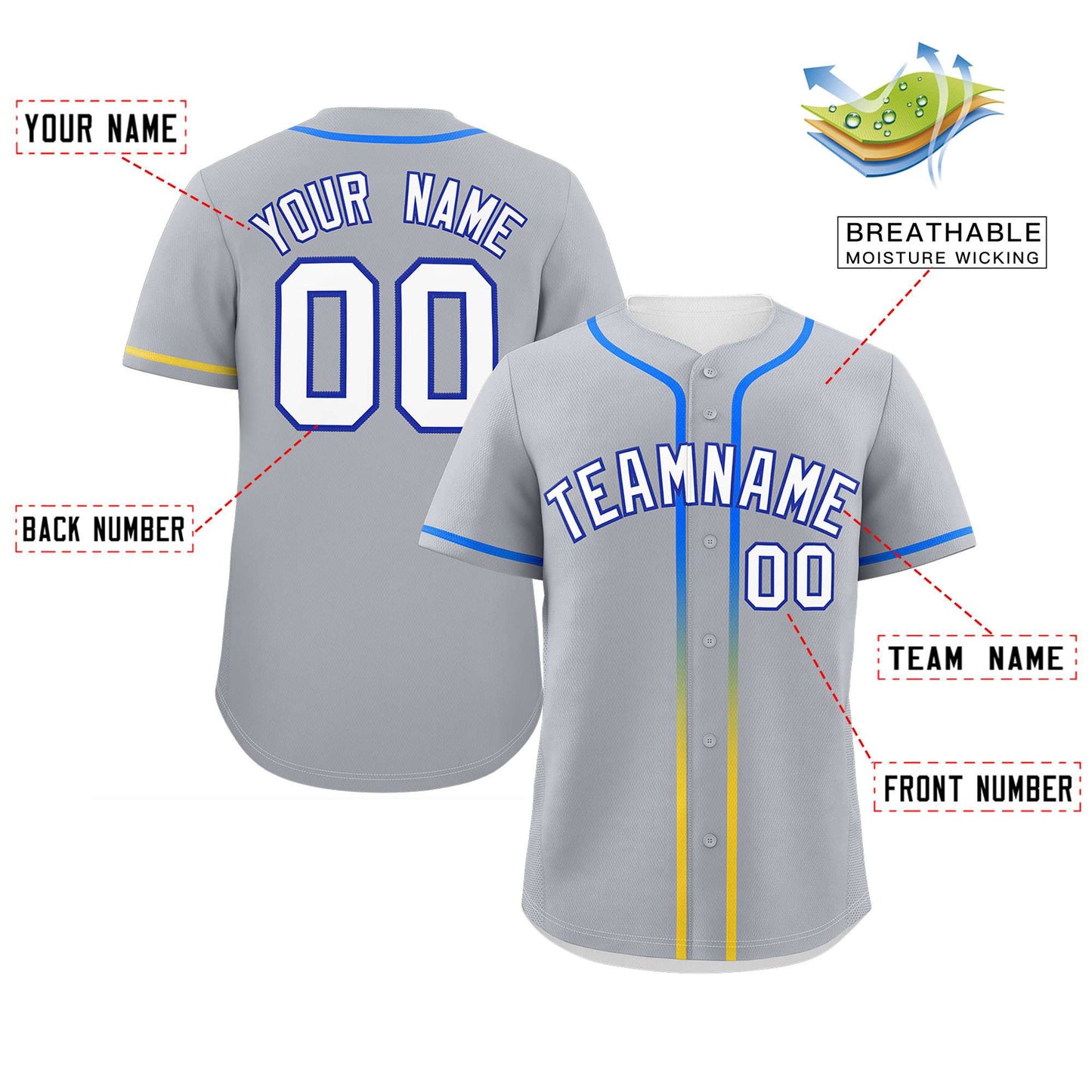 Custom Light Gray White Personalized Gradient Ribbed Design Authentic Baseball Jersey