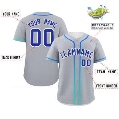 Custom Light Gray Royal Personalized Gradient Ribbed Design Authentic Baseball Jersey