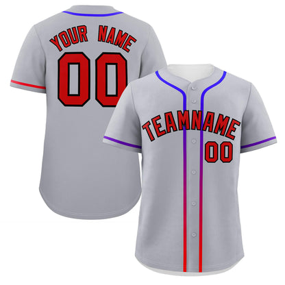 Custom Light Gray Red Personalized Gradient Ribbed Design Authentic Baseball Jersey