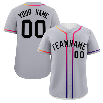 Custom Light Gray Black Personalized Gradient Ribbed Design Authentic Baseball Jersey