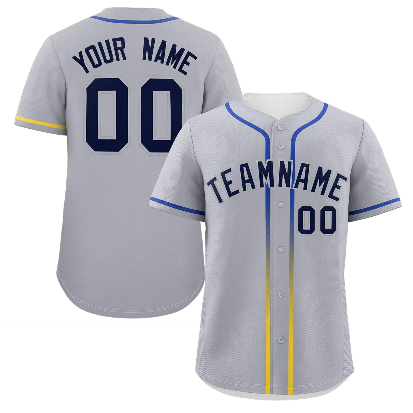 Custom Light Gray Navy Personalized Gradient Ribbed Design Authentic Baseball Jersey