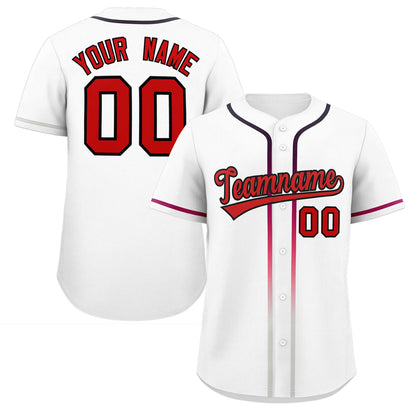 Custom White Red Personalized Gradient Ribbed Design Authentic Baseball Jersey