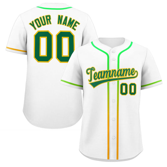 Custom White Kelly Green Personalized Gradient Ribbed Design Authentic Baseball Jersey