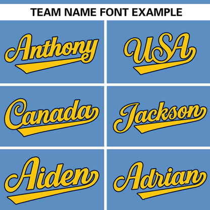 Custom Light Blue Gold Personalized Gradient Ribbed Design Authentic Baseball Jersey