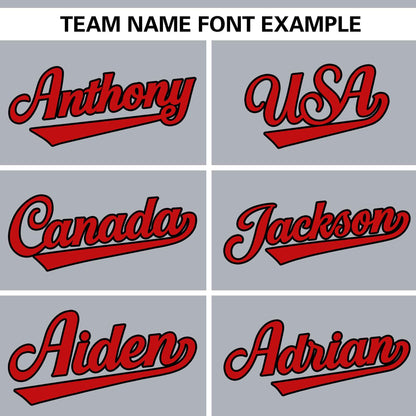 Custom Light Gray Red Personalized Gradient Ribbed Design Authentic Baseball Jersey