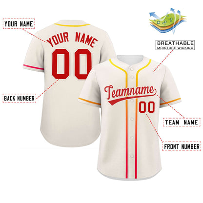 Custom Cream Red Personalized Gradient Ribbed Design Authentic Baseball Jersey